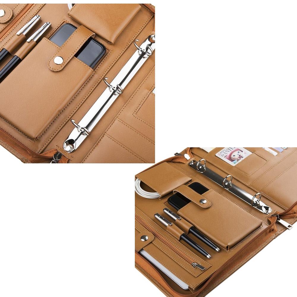 A4 portocaliu PU din piele de portofoliu titular-5 A4 Brown Business PU Leather Portfolio Holder-5